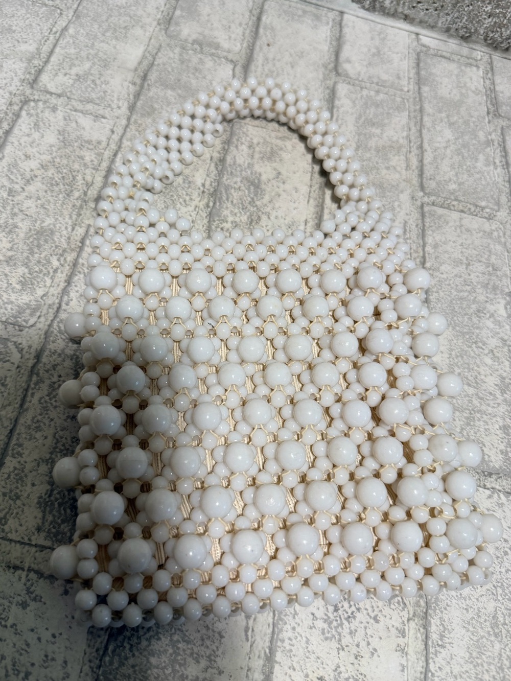Vintage White Beaded Pearl-Style evening bag made in Italy